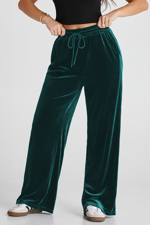 Plush Velour High Waisted Wide Leg Drawstring Pants