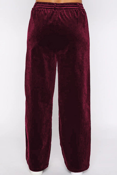 Plush Velour High Waisted Wide Leg Drawstring Pants