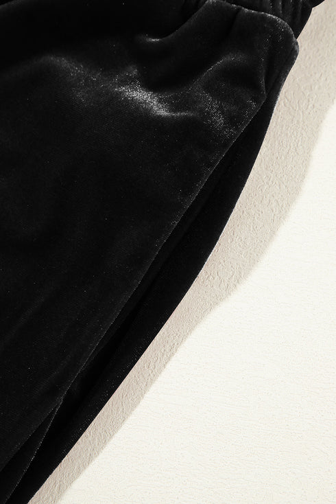 Plush Velour High Waisted Wide Leg Drawstring Pants