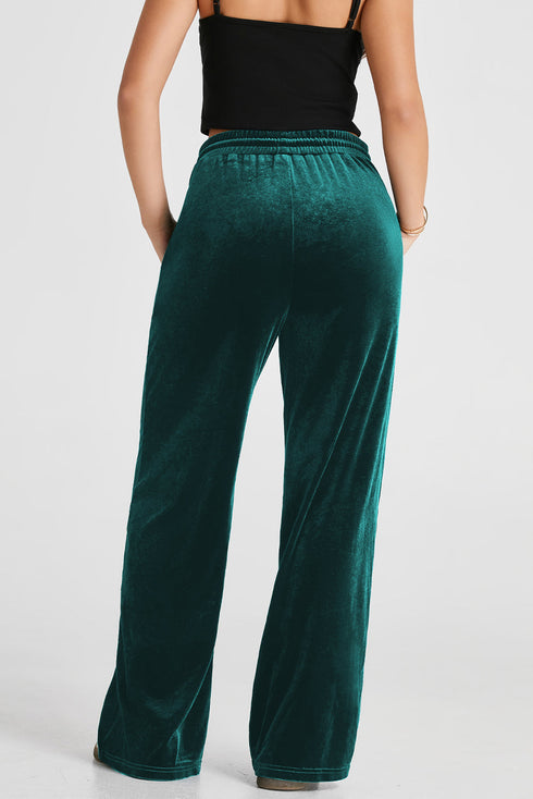 Plush Velour High Waisted Wide Leg Drawstring Pants