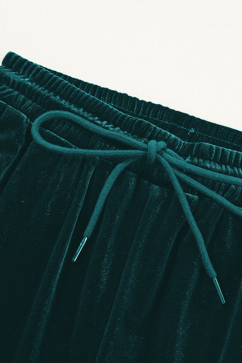 Plush Velour High Waisted Wide Leg Drawstring Pants