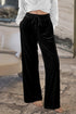 Plush Velour High Waisted Wide Leg Drawstring Pants