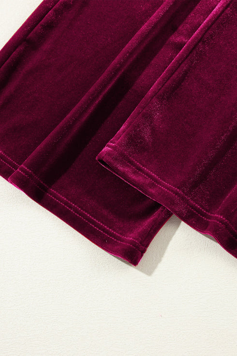 Plush Velour High Waisted Wide Leg Drawstring Pants