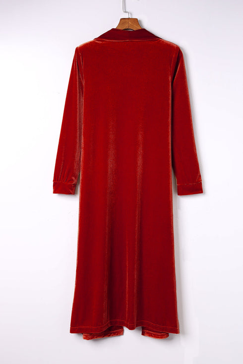 Plush Velvet Shawl Collar Open Front Duster Cardigan