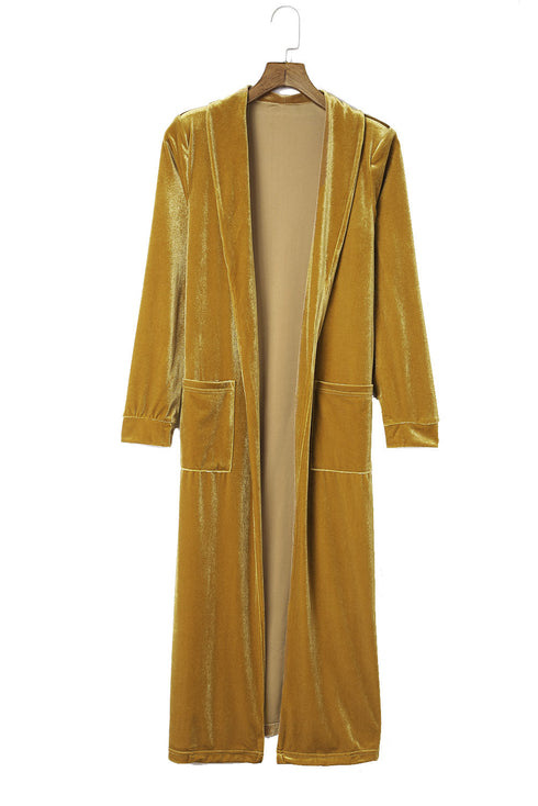 Plush Velvet Shawl Collar Open Front Duster Cardigan