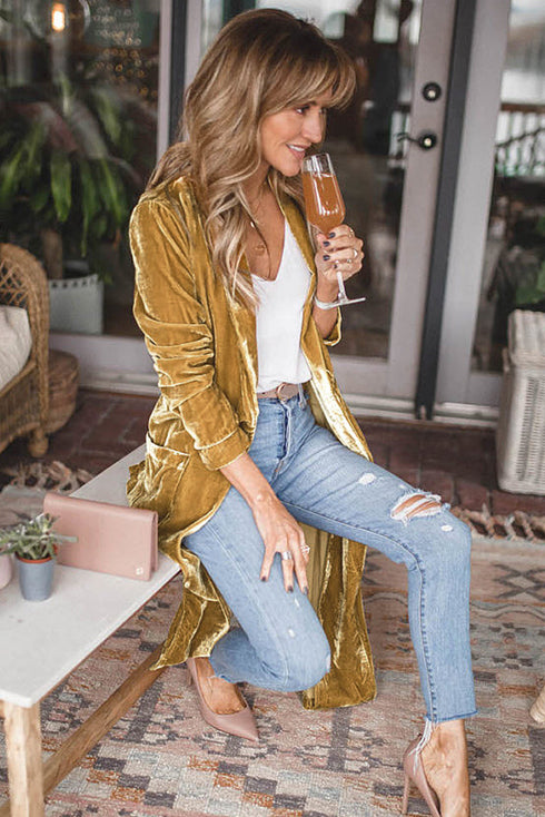 Plush Velvet Shawl Collar Open Front Duster Cardigan