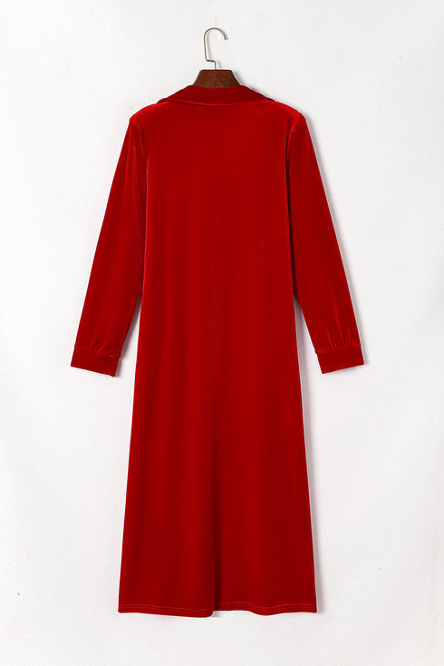 Plush Velvet Shawl Collar Open Front Duster Cardigan