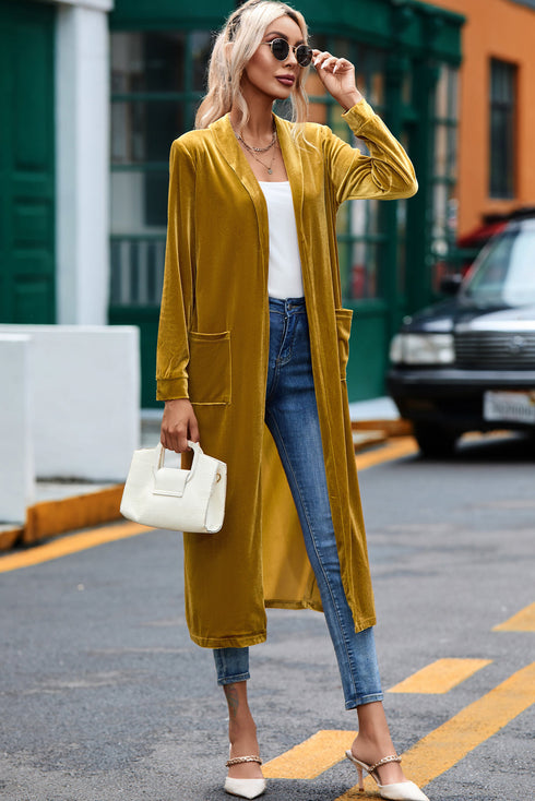 Plush Velvet Shawl Collar Open Front Duster Cardigan