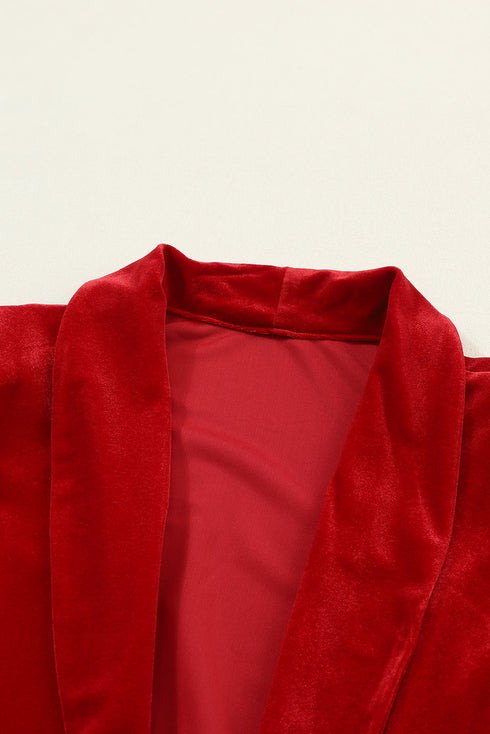 Plush Velvet Shawl Collar Open Front Duster Cardigan