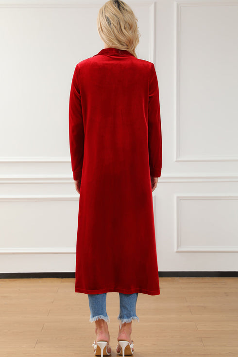 Plush Velvet Shawl Collar Open Front Duster Cardigan