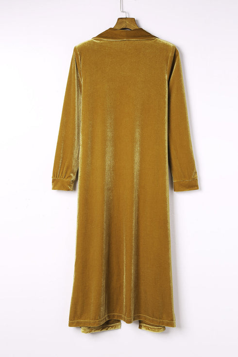 Plush Velvet Shawl Collar Open Front Duster Cardigan