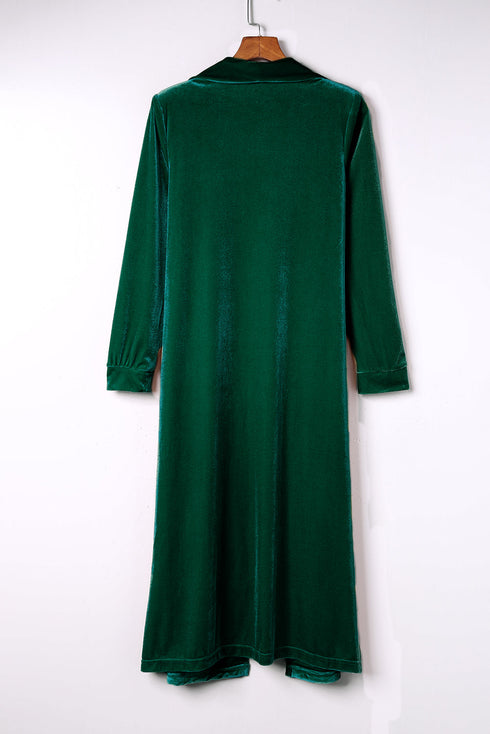 Plush Velvet Shawl Collar Open Front Duster Cardigan