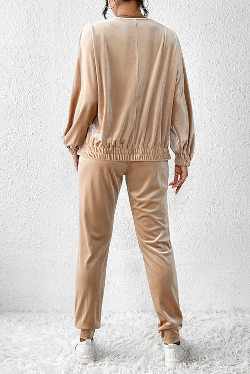 Plush Velvet Zipped Top And Jogger Pant Set