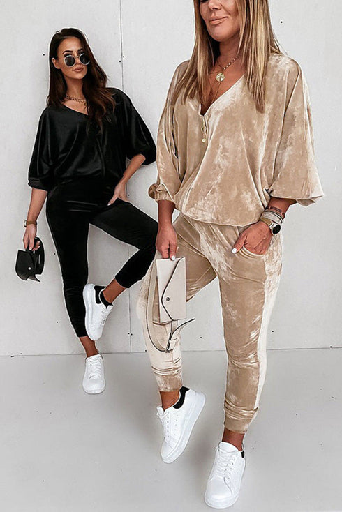 Plush Velvet Zipped Top And Jogger Pant Set