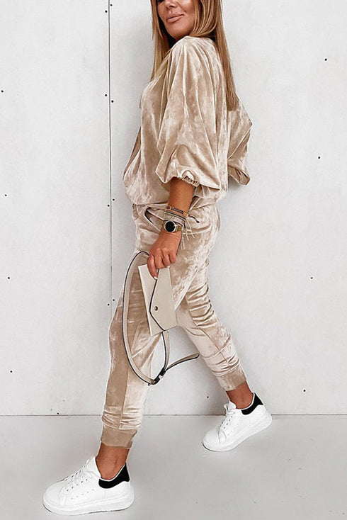 Plush Velvet Zipped Top And Jogger Pant Set