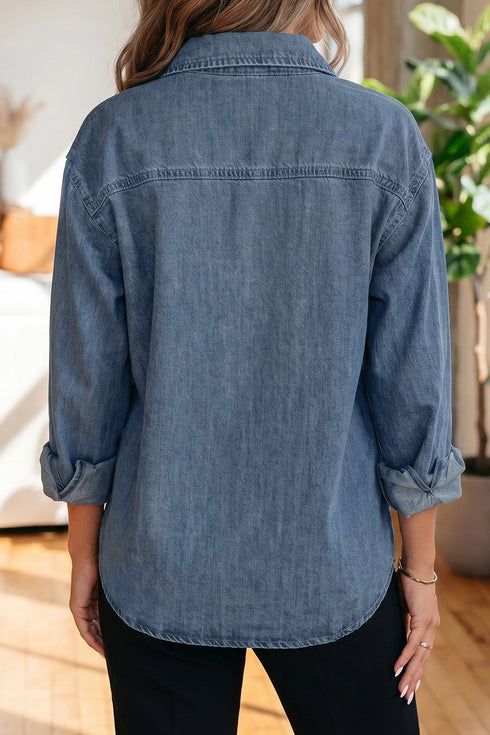 Pocket Detail Button Down Denim Casual Shirt