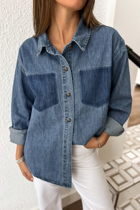 Pocket Detail Button Down Denim Casual Shirt
