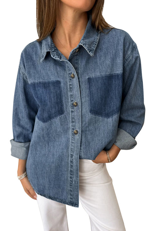 Pocket Detail Button Down Denim Casual Shirt