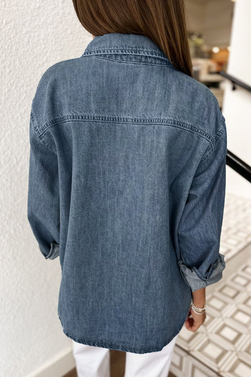 Pocket Detail Button Down Denim Casual Shirt