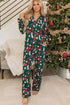 Pocket Detail Collared Long Sleeve Printed Lounge Set