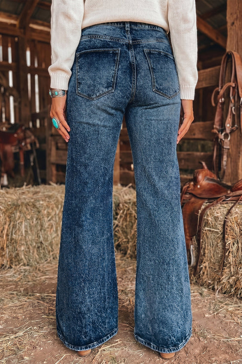 Pocket Detail Western Inspired Flare Leg Jeans