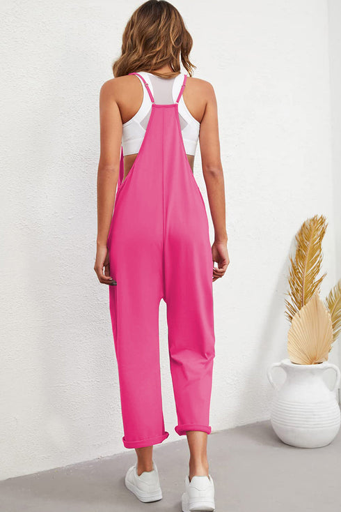 Pocketed Adjustable Spaghetti Strap Straight Leg Jumpsuit