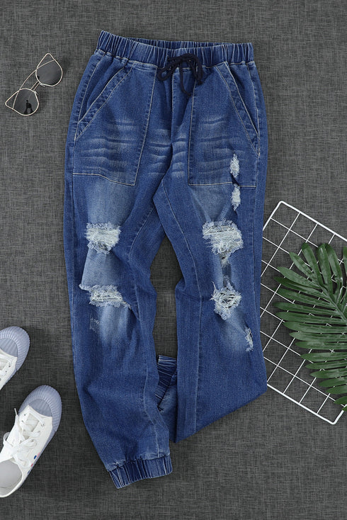 Pocketed Distressed Denim Jean