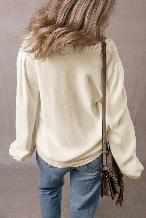 Pointelle Cable Knit Button Front Long Sleeve Cardigan
