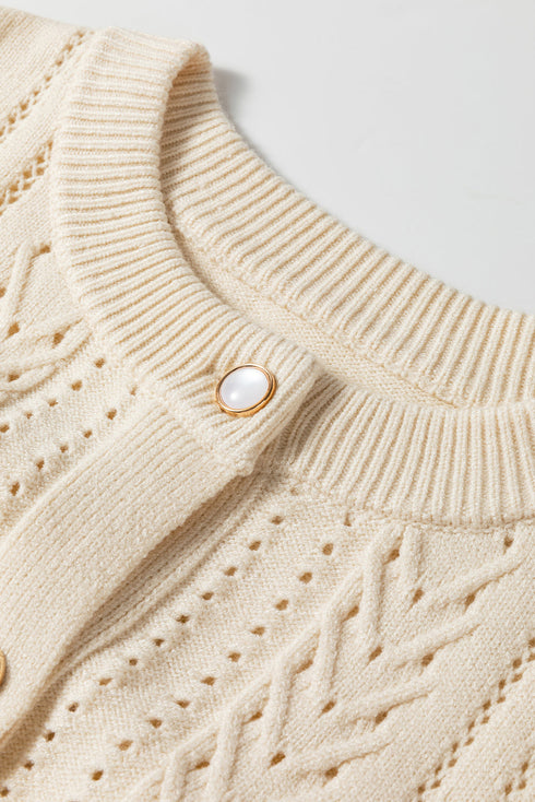 Pointelle Cable Knit Button Front Long Sleeve Cardigan