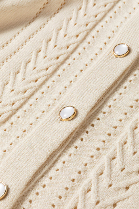 Pointelle Cable Knit Button Front Long Sleeve Cardigan