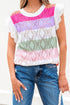 Pointelle Knit Flutter Sleeve Mixed Media Top