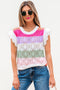 Pointelle Knit Flutter Sleeve Mixed Media Top