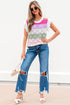 Pointelle Knit Flutter Sleeve Mixed Media Top