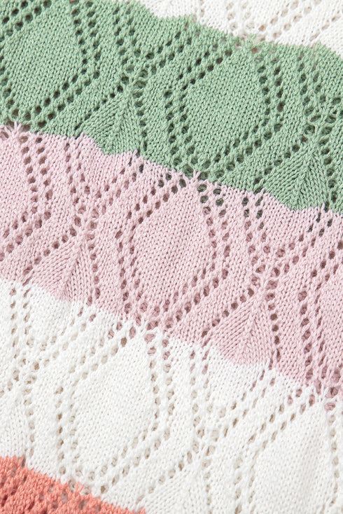 Pointelle Knit Flutter Sleeve Mixed Media Top