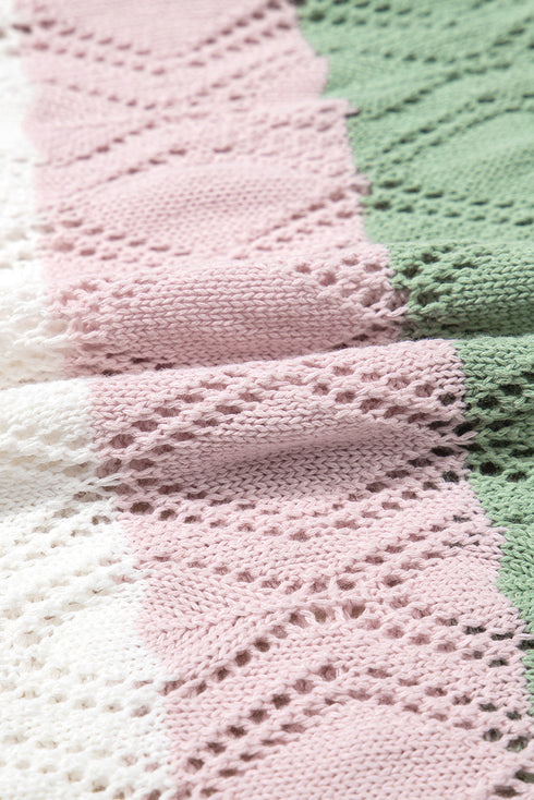 Pointelle Knit Flutter Sleeve Mixed Media Top
