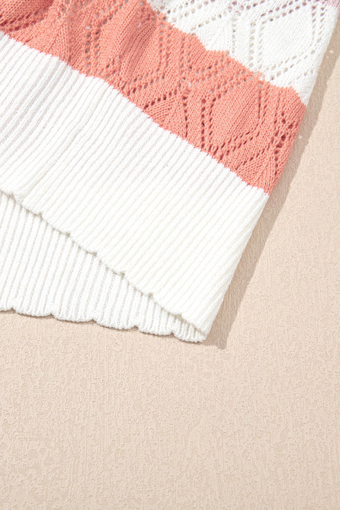 Pointelle Knit Flutter Sleeve Mixed Media Top