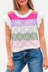 Pointelle Knit Flutter Sleeve Mixed Media Top