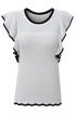 Pointelle Knit Flutter Sleeve Textured Crew Neck Top