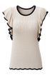 Pointelle Knit Flutter Sleeve Textured Crew Neck Top