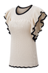 Pointelle Knit Flutter Sleeve Textured Crew Neck Top