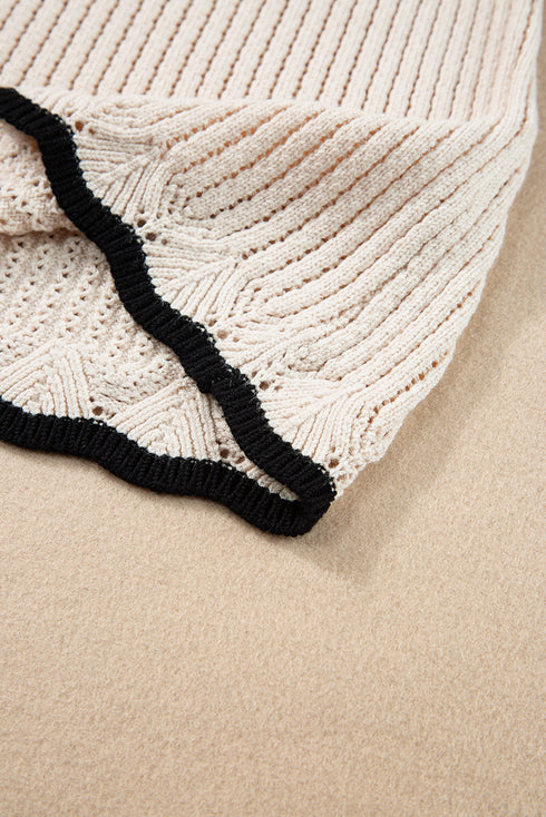 Pointelle Knit Flutter Sleeve Textured Crew Neck Top
