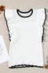 Pointelle Knit Flutter Sleeve Textured Crew Neck Top
