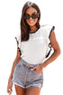 Pointelle Knit Flutter Sleeve Textured Crew Neck Top