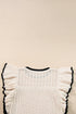 Pointelle Knit Flutter Sleeve Textured Crew Neck Top