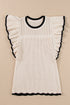 Pointelle Knit Flutter Sleeve Textured Crew Neck Top