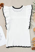 Pointelle Knit Flutter Sleeve Textured Crew Neck Top