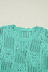 Pointelle Knit Patterned Scalloped Trim Short Sleeve Sweater