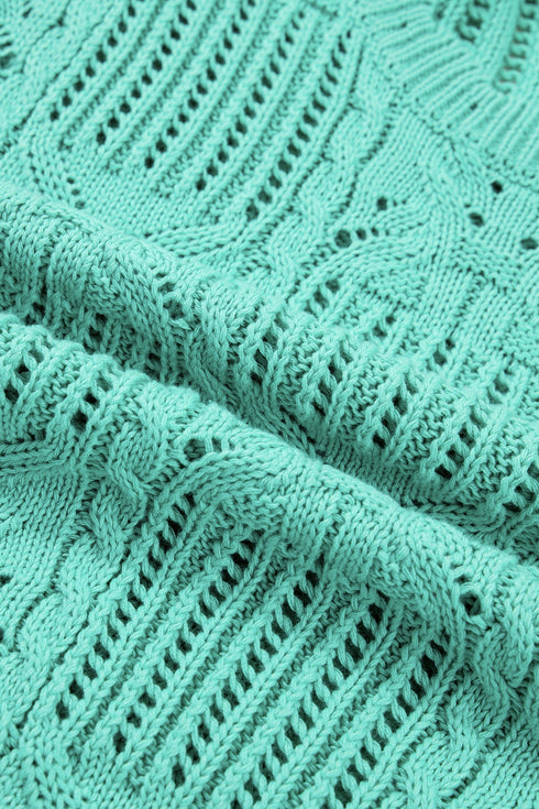 Pointelle Knit Patterned Scalloped Trim Short Sleeve Sweater