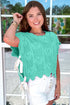 Pointelle Knit Patterned Scalloped Trim Short Sleeve Sweater