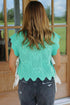 Pointelle Knit Patterned Scalloped Trim Short Sleeve Sweater